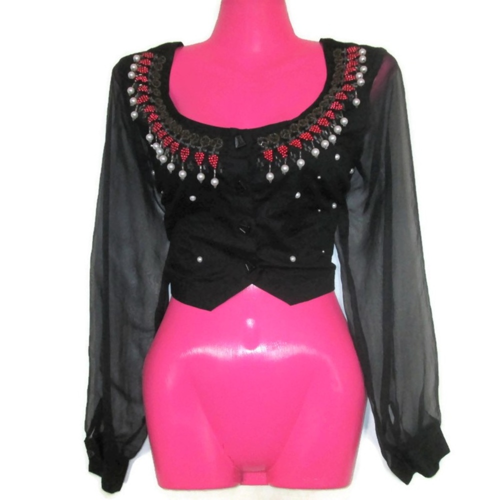 vintage black beaded crop top size small sexy
